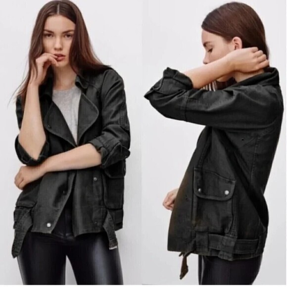 Wilfred Jackets & Blazers - Wilfred Free Moto Jacket XS Black Linen Blend Canvas Snap-Front Utility …